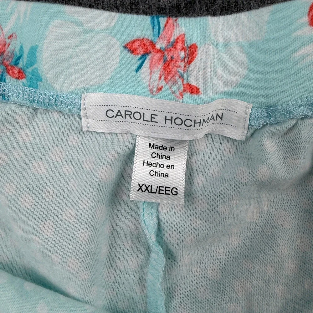 Carole Hochman Pajama Shorts Women's XXL Aqua Blue Polka Dot Floral Trim Cotton‎